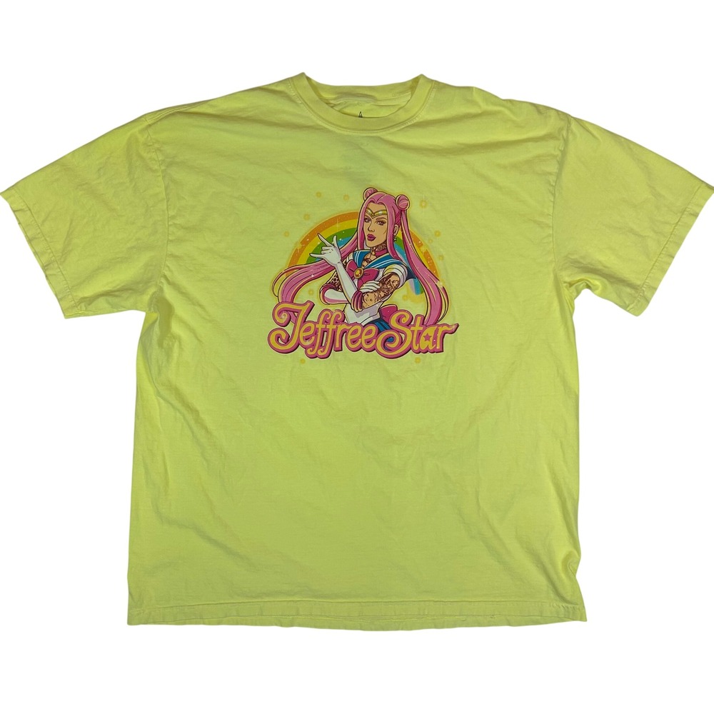Jeffree Star Cosmetics Anime Graphic Tee Neon Yellow 2XL Cotton Short Sleeve